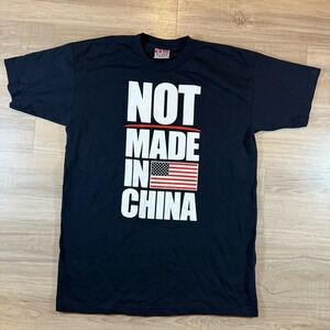 Vintage‎ Bayside Shirt Men L Black Not Made In China Funny USA Made Patriotic